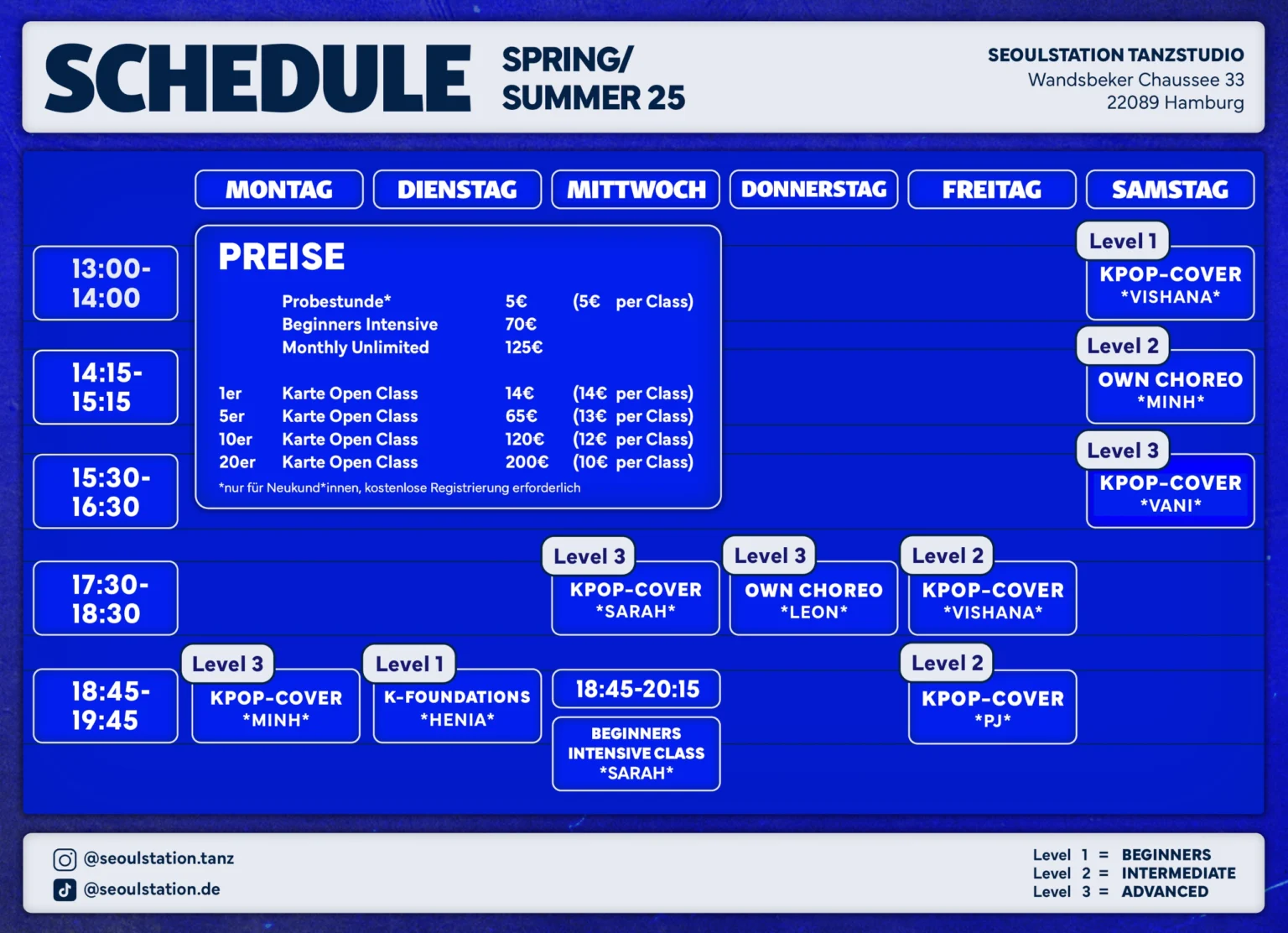 Schedule Spring Summer 2025 - SeoulStation Tanzstudio